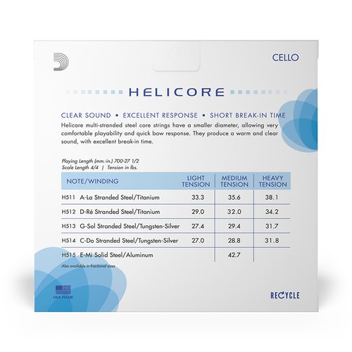 DAddario H510 4/4M Helicore Set di corde per violoncello tensione media