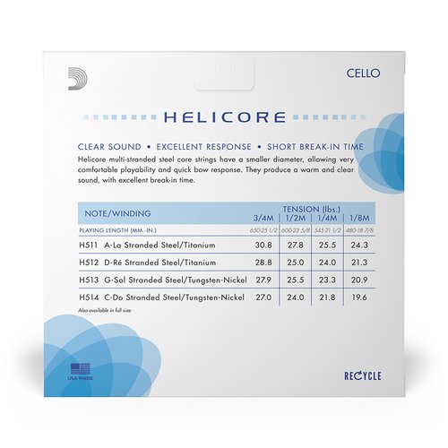 DAddario H510 1/4M Helicore Cello String Set Medium Tension