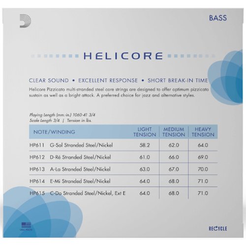 DAddario Helicore Pizzicato Double bass strings 3/4 Medium Tension HP615 3/4M (C/Long E)
